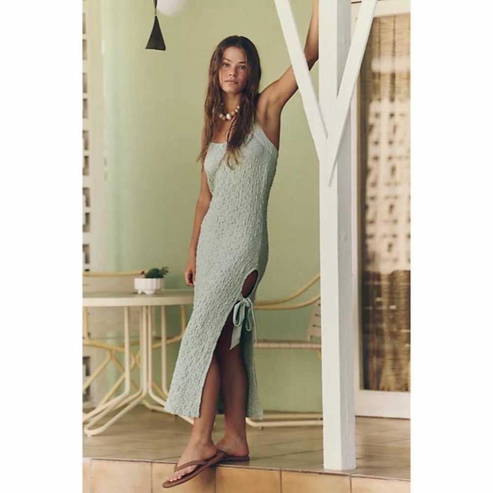 Free People Free-Est‎ Sea Foam Midi Dress Smocked Halter Beach Women’s Size XS